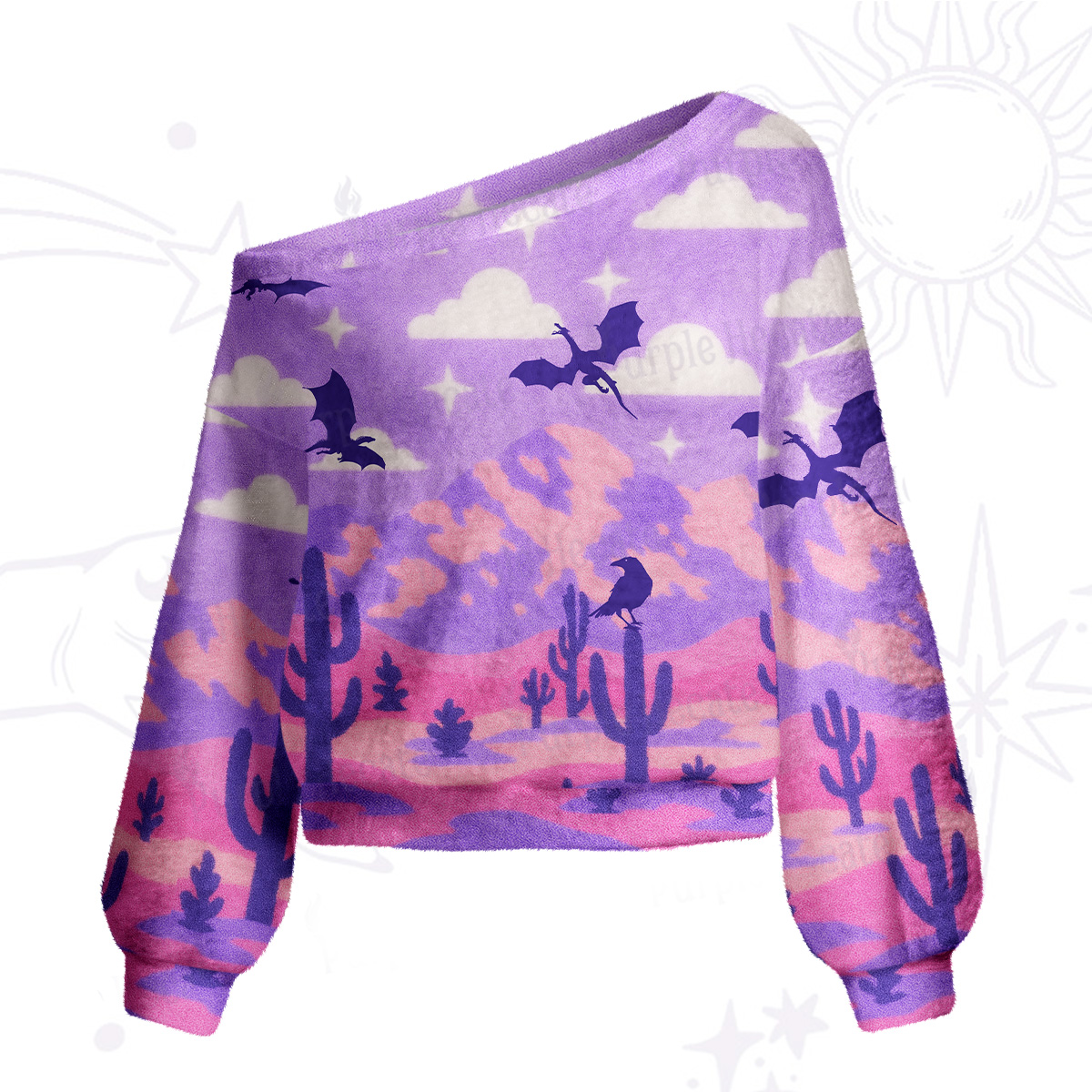 Purplehecate Mystic Desert Dragons One Shoulder Sweaters