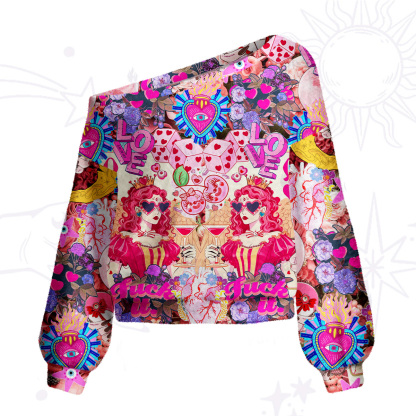 Purplehecate Queen of Hearts Angel Graphic One Shoulder Sweaters