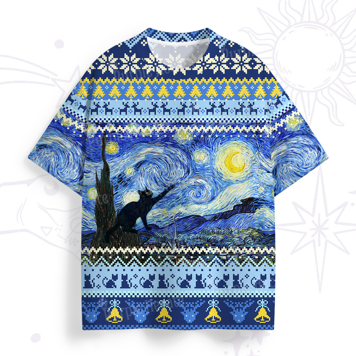 Purplehecate Witch Cat Under the Starry Night All Over Print T-Shirt