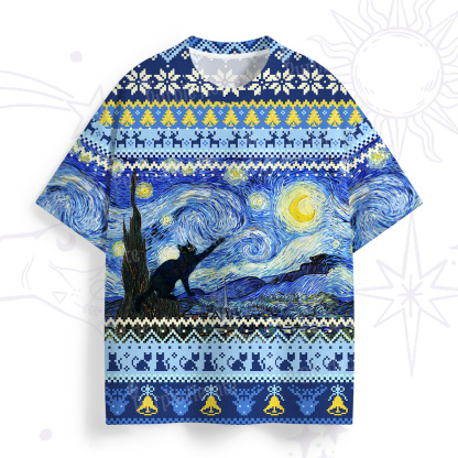 Purplehecate Witch Cat Under the Starry Night All Over Print T-Shirt
