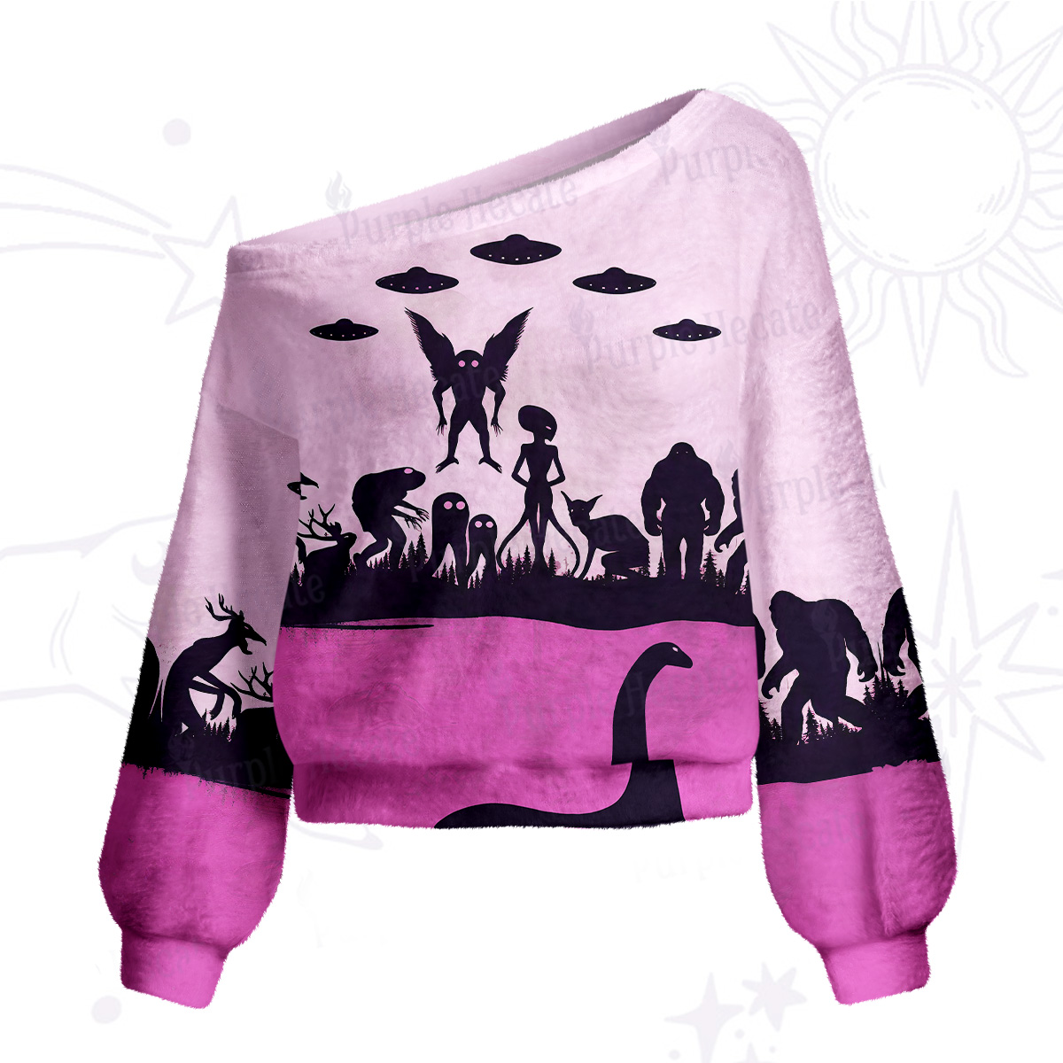 Purplehecate Alien Lake Monster Encounter One Shoulder Sweaters