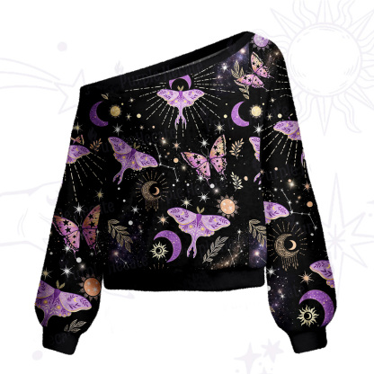 Purplehecate Starry Night Lunar Moth One Shoulder Sweaters