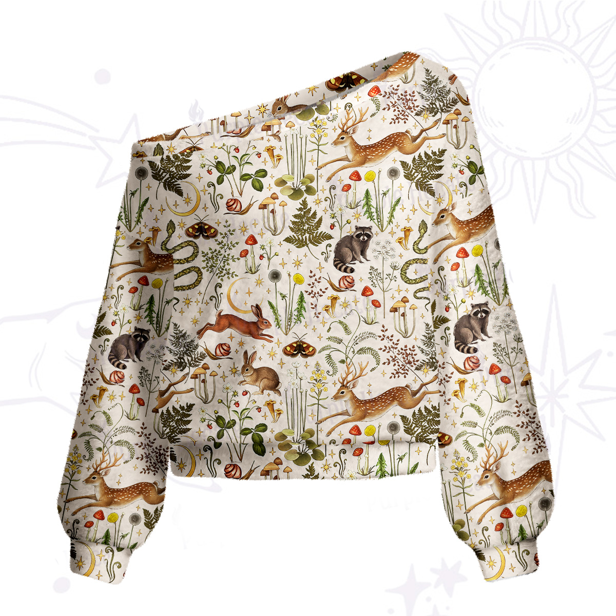 Purplehecate Enchanted Forest Animals One Shoulder Sweaters