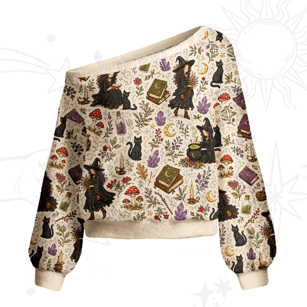 Purplehecate Herbal Witch One Shoulder Sweaters
