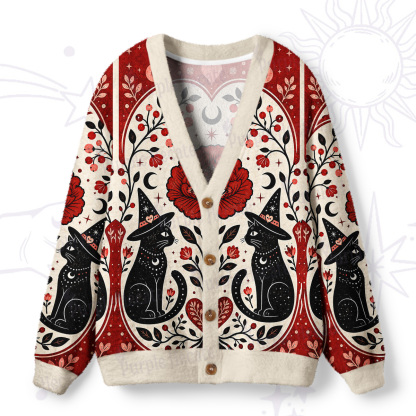 Purplehecate Sacred Cat Floral Ugly Cardigan Sweaters
