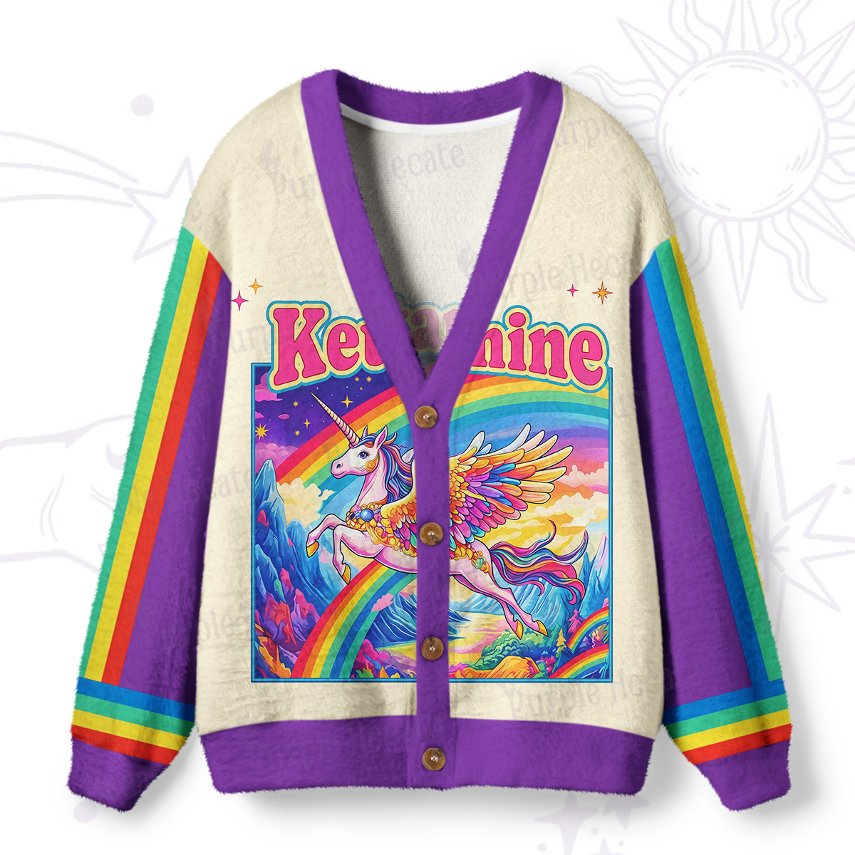 Purplehecate Ketamine Rainbow Unicorn Ugly Cardigan Sweaters