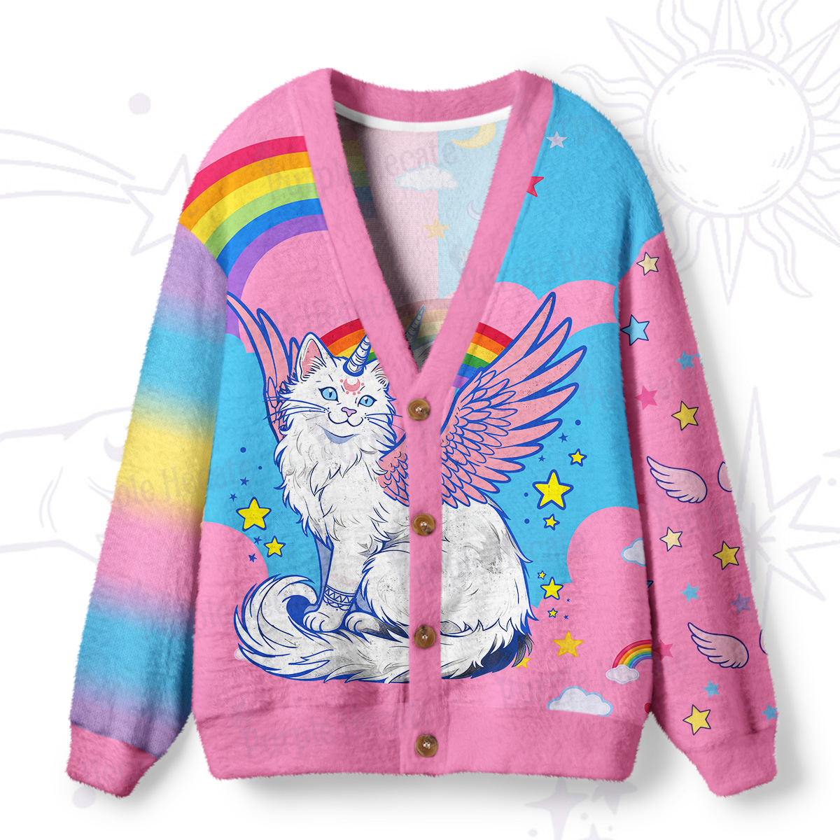 Purplehecate Fluffin Meowgical Ugly Cardigan Sweaters