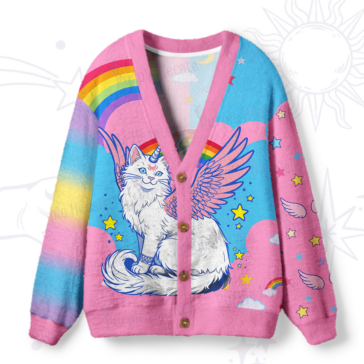 Purplehecate Fluffin Meowgical Ugly Cardigan Sweaters