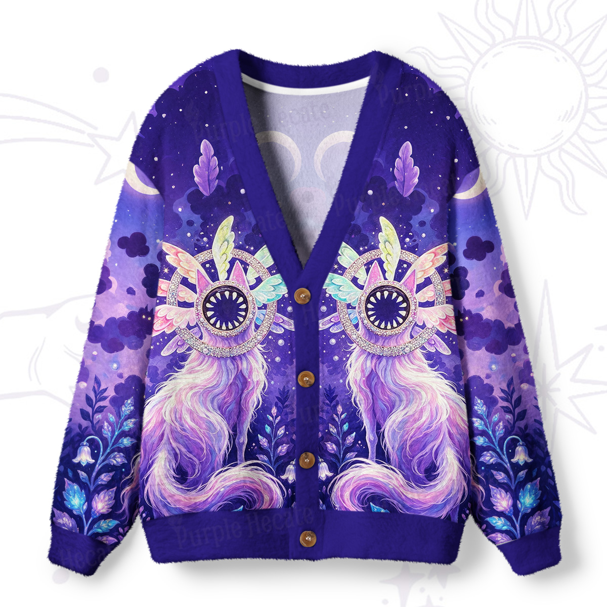 Purplehecate Otherworldly Cryptid Cat Ugly Cardigan Sweaters