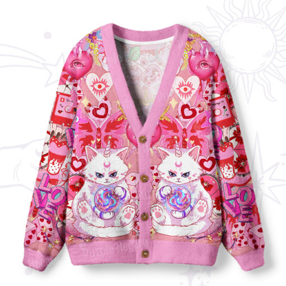 Purplehecate Pink Psychic Unicorn Cats Ugly Cardigan Sweaters