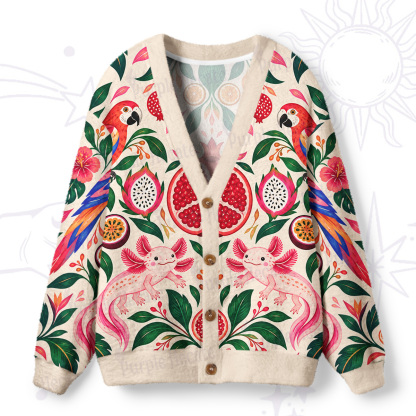 Purplehecate Tropical Pomegranate Paradise Ugly Cardigan Sweaters