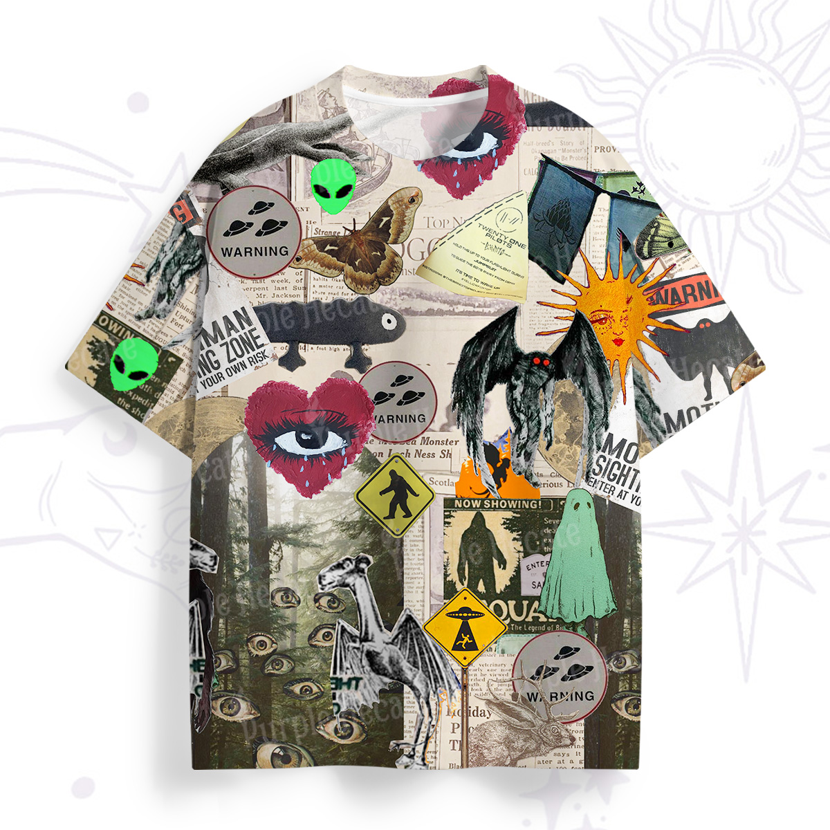 Purplehecate Cryptid Warning Collage All Over Print T-Shirt