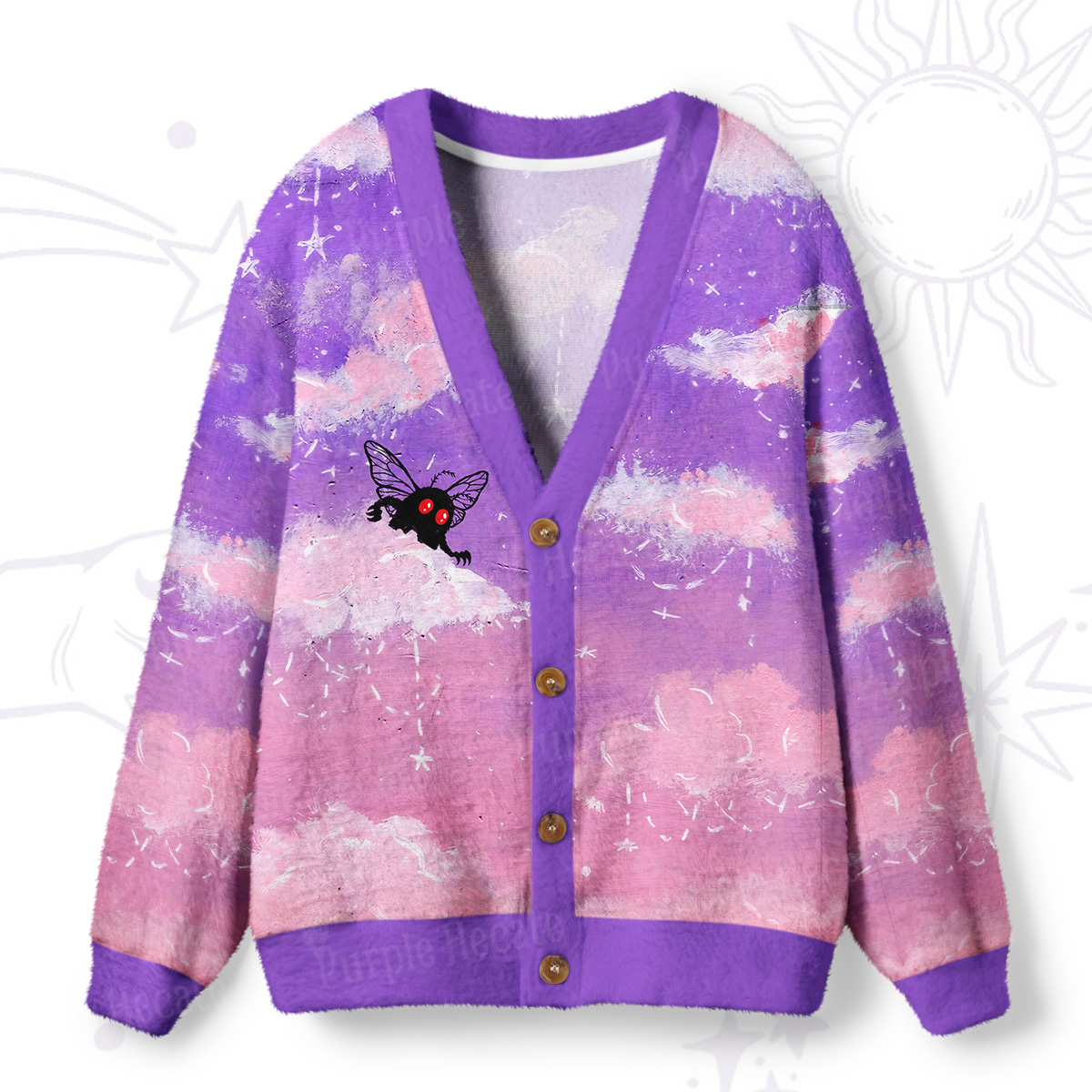 Purplehecate Celestial Dream Mothman Ugly Cardigan Sweaters