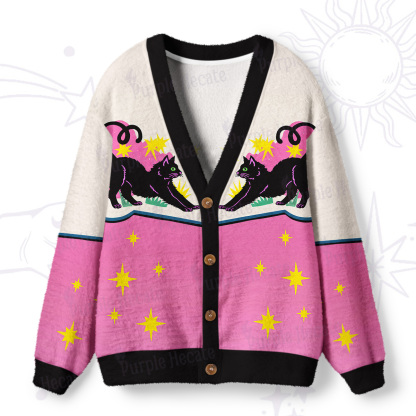 Purplehecate Pink Twin Black Black Starry Ugly Cardigan Sweaters
