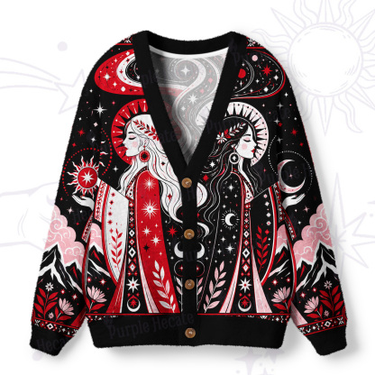 Purplehecate Day & Night Twin Goddess Ugly Cardigan Sweaters