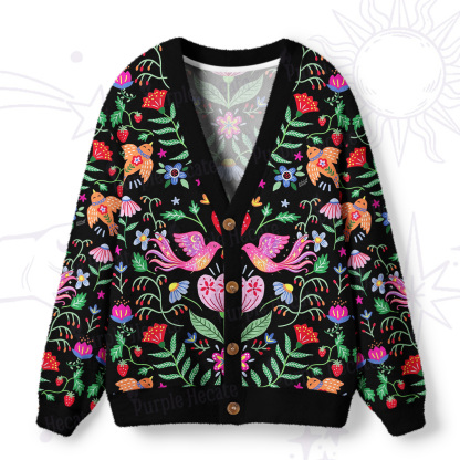 Purplehecate Mystic Forest Birds & Blooms Ugly Cardigan Sweaters