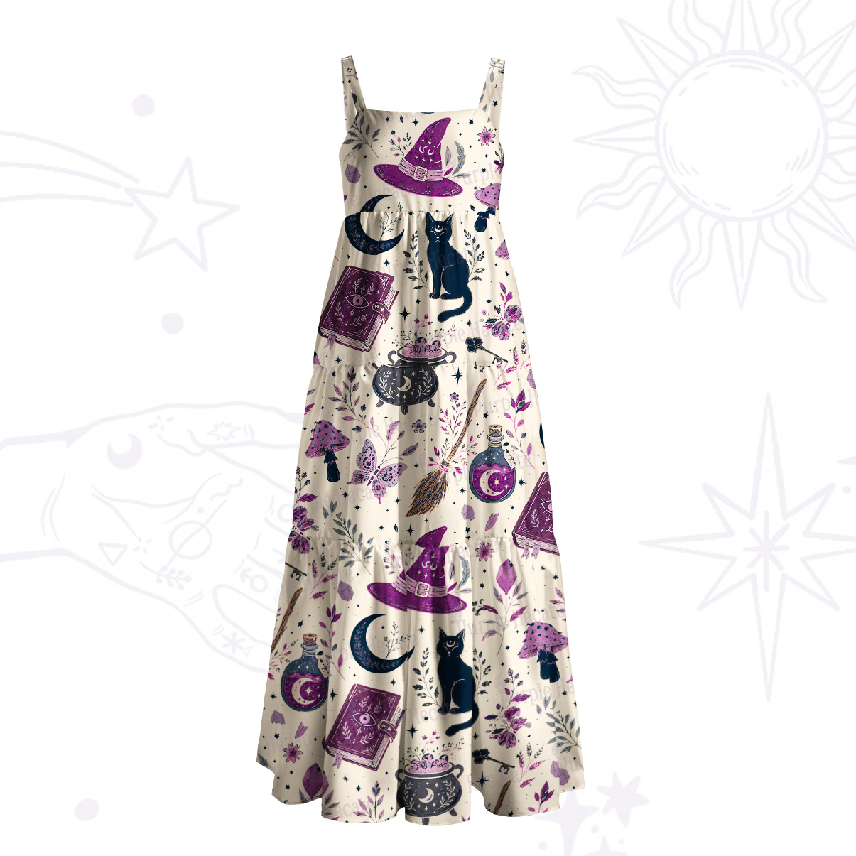 Purplehecate Witchcraft Spellbook Wide Straps Maxi Dress