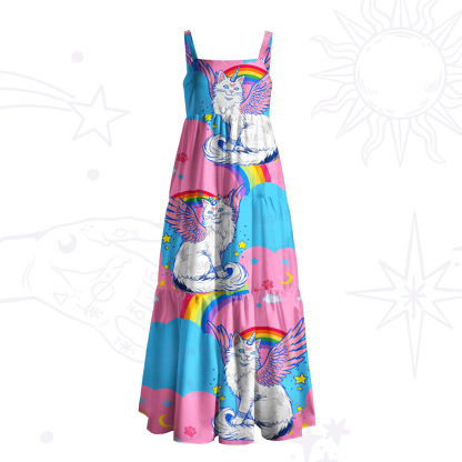 Purplehecate Fluffin Meowgical Wide Straps Maxi Dress