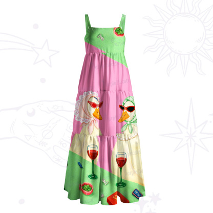 Purplehecate Tipsy Goose Wine Party Wide Straps Maxi Dress