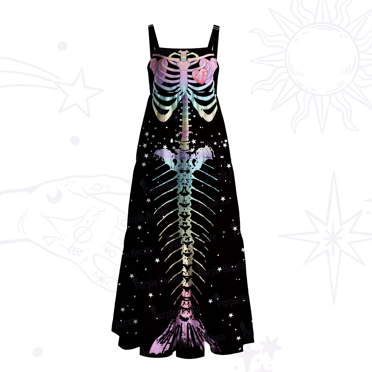 Purplehecate Spooky Skeleton Wide Straps Maxi Dress