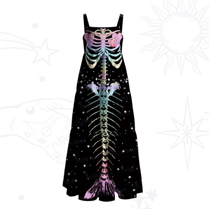 Purplehecate Spooky Skeleton Wide Straps Maxi Dress
