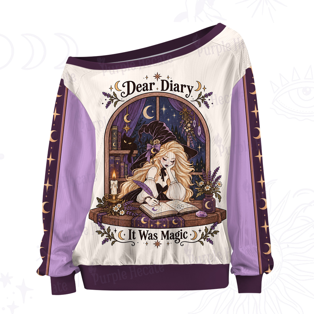 Purplehecate Dear Diary Magic Witch Off The Shoulder Graphic Jersey