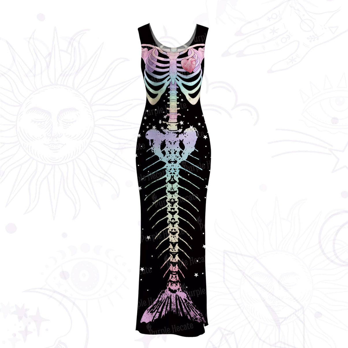 Purplehecate Spooky Skeleton Mesh Maxi Tank Beach Dress