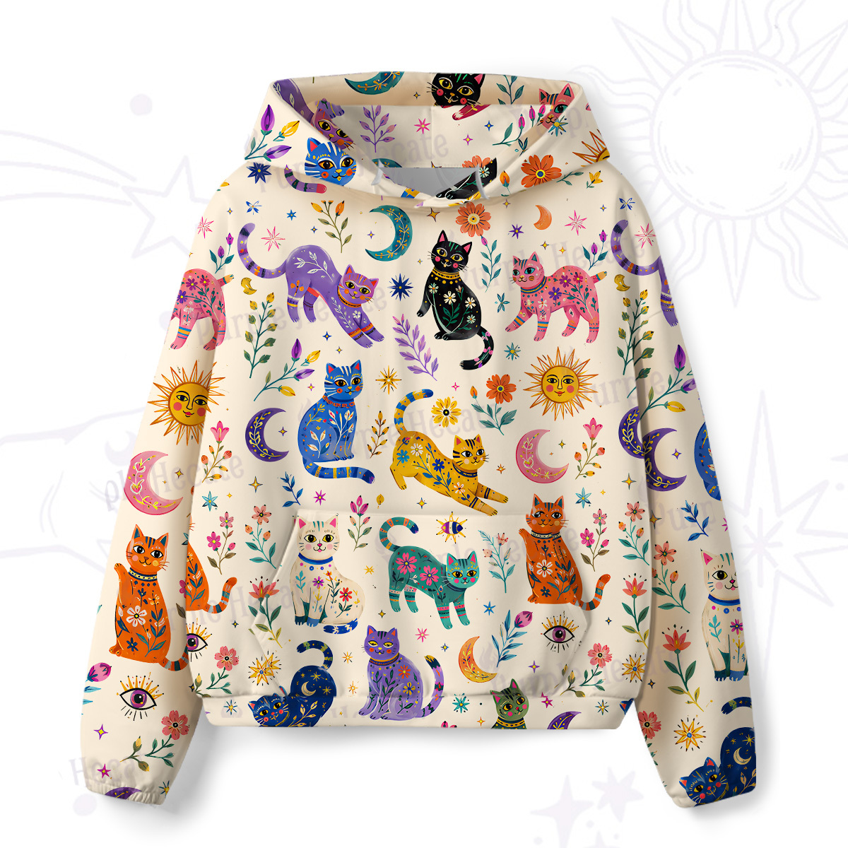 Purplehecate Rainbow Magic Cats All-Over Print Hoodie