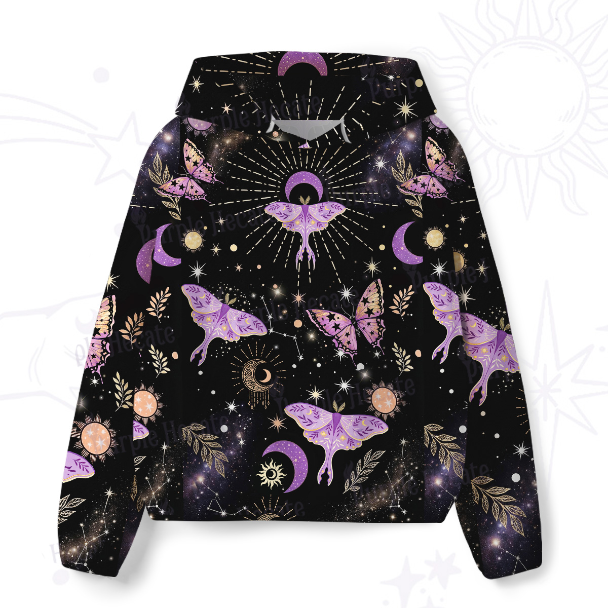 Purplehecate Starry Night Lunar Moth All-Over Print Hoodie