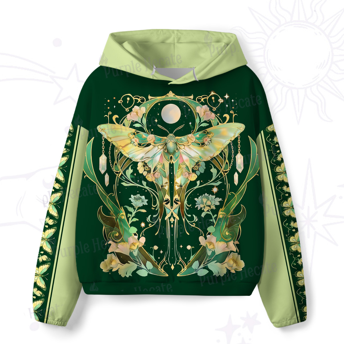 Purplehecate Moon Moth Rave All-Over Print Hoodie