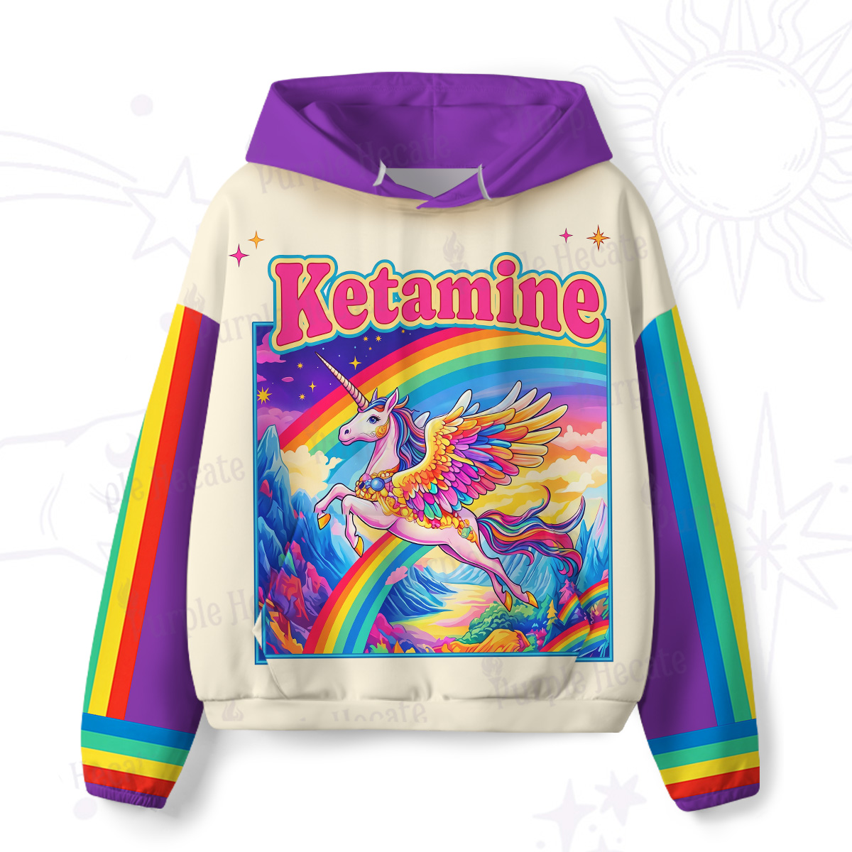 Purplehecate Ketamine Rainbow Unicorn All-Over Print Hoodie