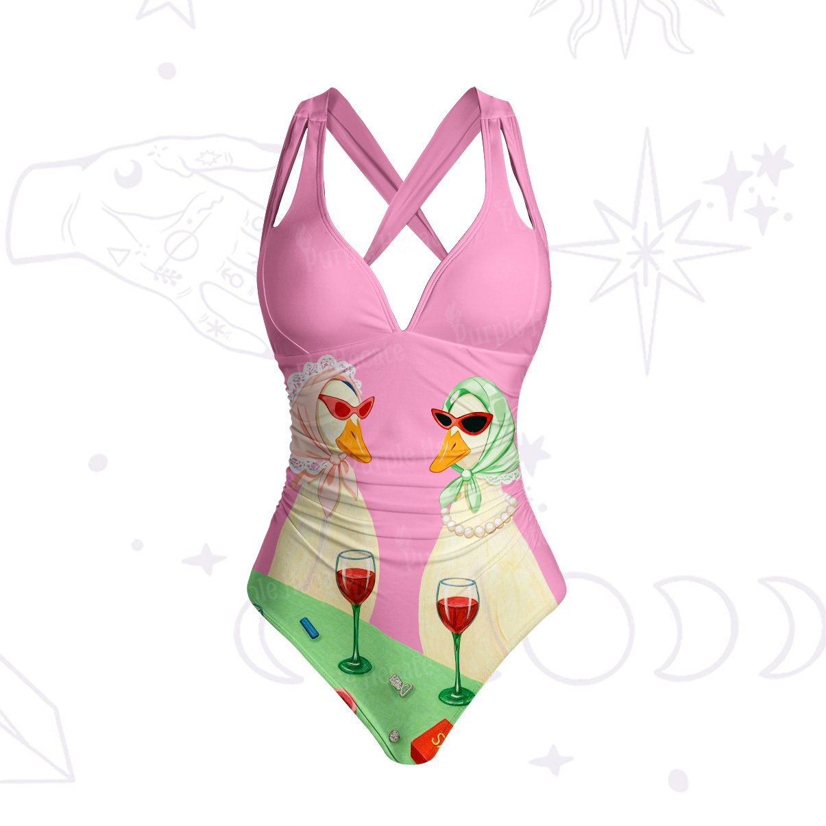 Purplehecate Tipsy Goose Wine Party One-Piece Swimsuit