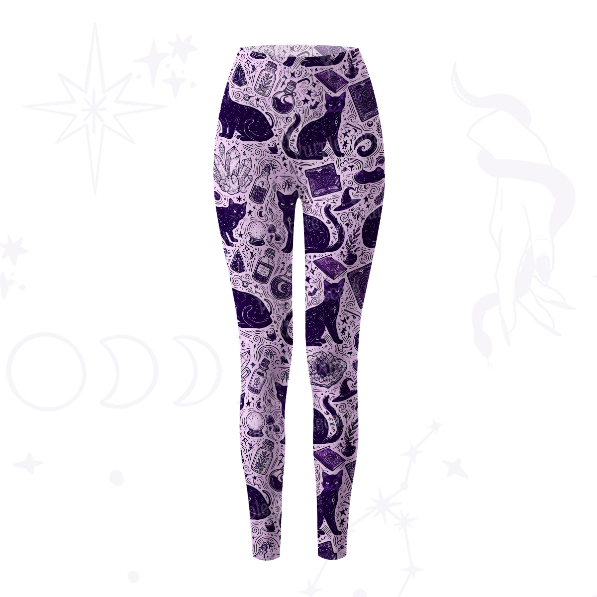 Purplehecate Midnight Black Cat Witch Potion Yoga Pants