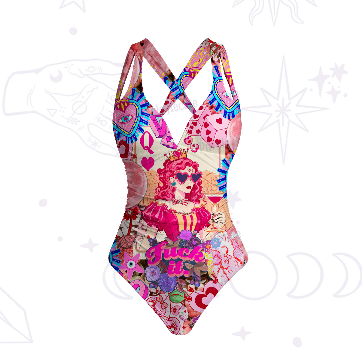 Purplehecate Queen of Hearts Angel Graphic One-Piece Swimsuit