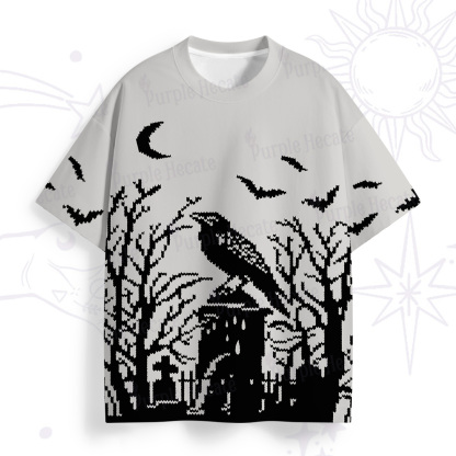 Purplehecate Ravens Over the Spooky Graveyard All Over Print T-Shirt