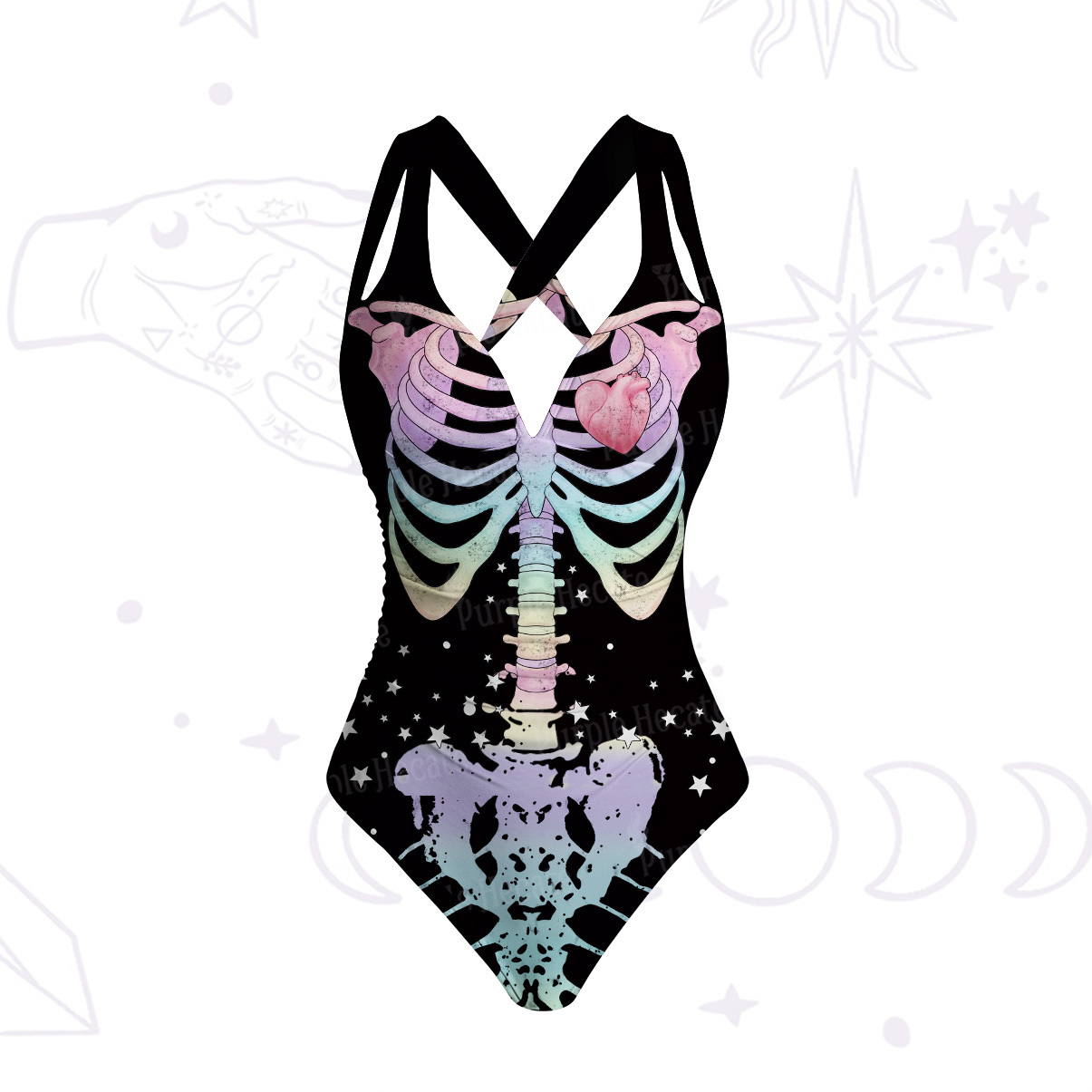 Purplehecate Spooky Skeleton One-Piece Swimsuit