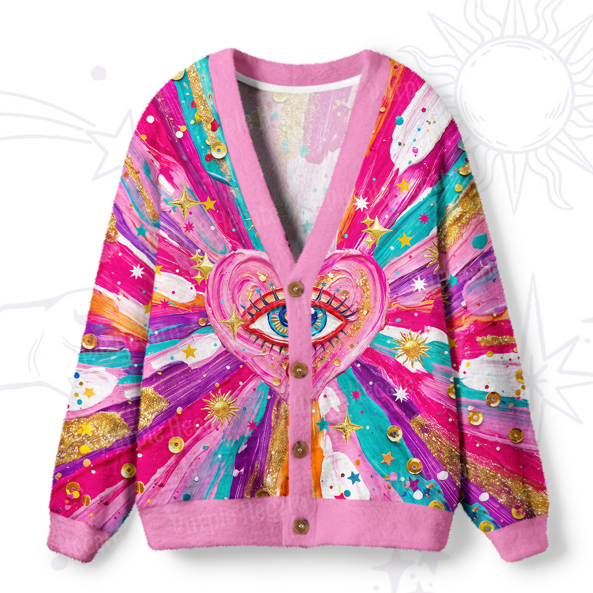 Purplehecate Starlit Third-Eye Heart Ugly Cardigan Sweaters
