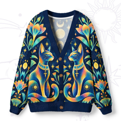 Purplehecate Temple of Moon Cats Ugly Cardigan Sweaters