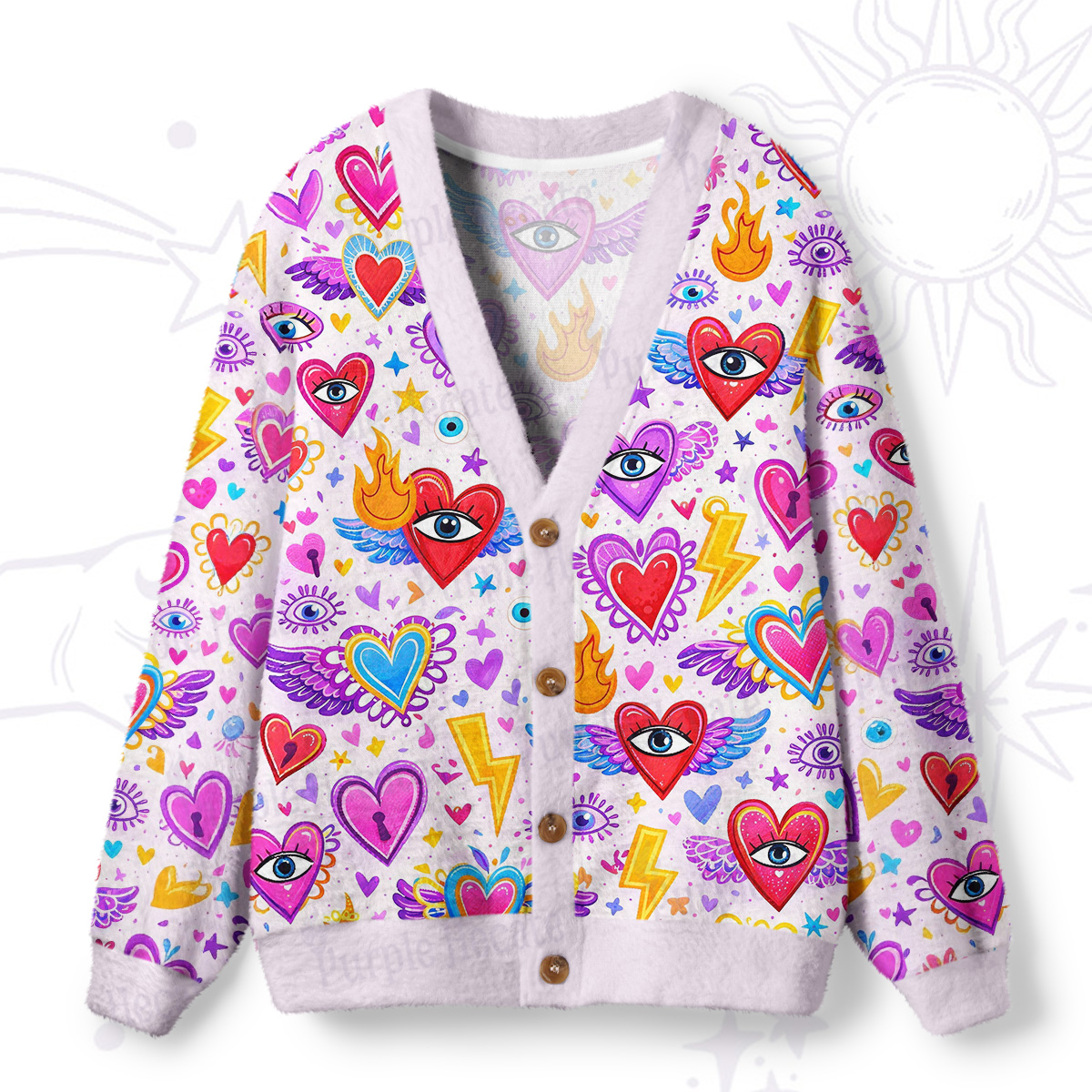 Purplehecate Mystic Heart Eye Wings Ugly Cardigan Sweaters