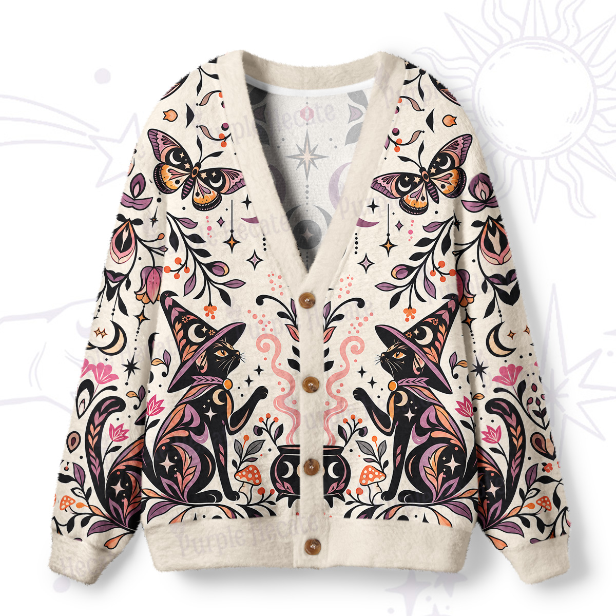 Purplehecate Potion Brewing Magic Cat Ugly Cardigan Sweaters