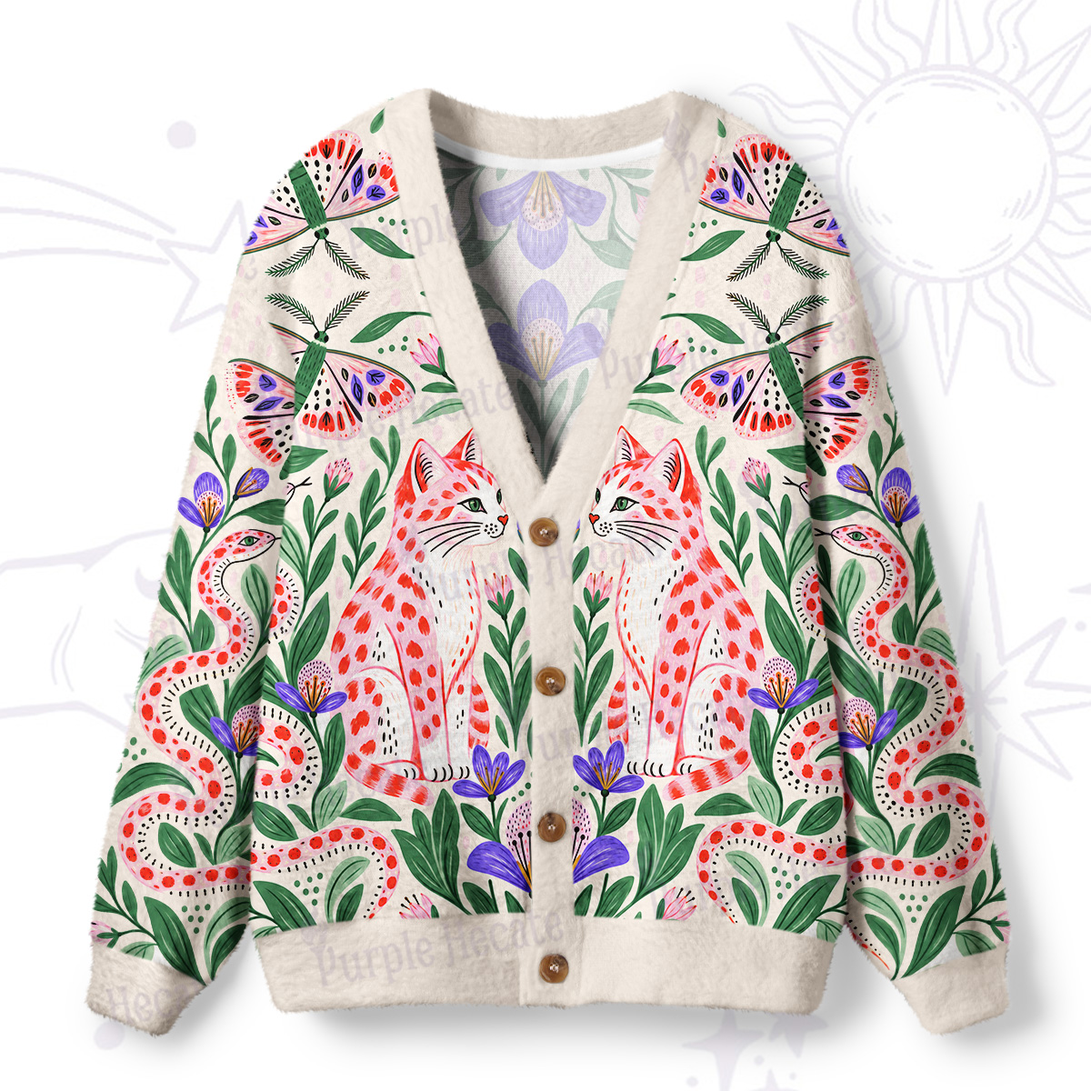 Purplehecate Serpent Cats of the Folk Forest Ugly Cardigan Sweaters