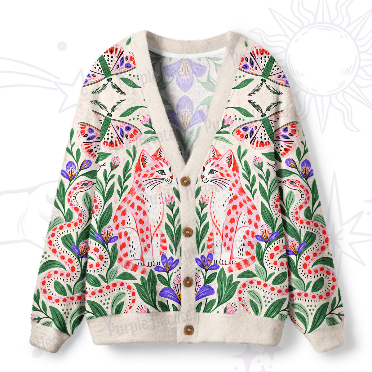 Purplehecate Serpent Cats of the Folk Forest Ugly Cardigan Sweaters