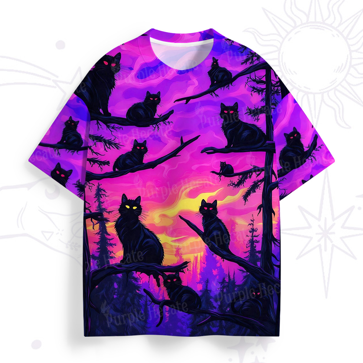 Purplehecate Twilight Forest Guardian Cat All Over Print T-Shirt