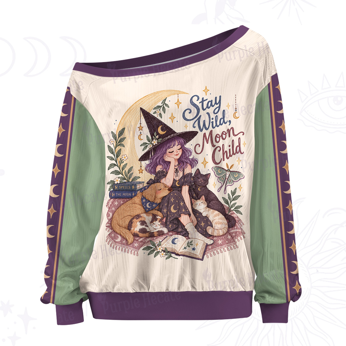 Purplehecate Stay Wild Moon Child Off The Shoulder Graphic Jersey