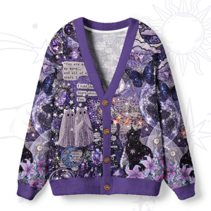 Purplehecate You Are My Moon Black Cat Ugly Cardigan Sweaters