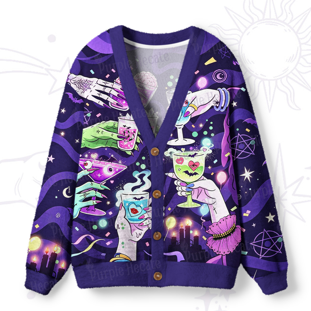 Purplehecate Witchy Cocktail Party Ugly Cardigan Sweaters