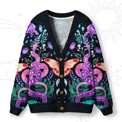 Purplehecate Moon Moth Witchery Ugly Cardigan Sweaters