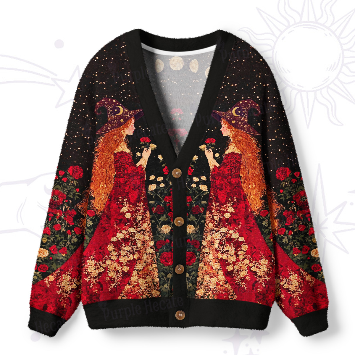 Purplehecate Moon Magic Witchcraft Print Ugly Cardigan Sweaters