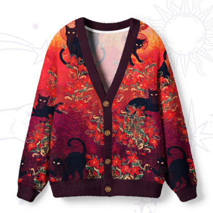 Purplehecate Blazing Jungle Night Cat Ugly Cardigan Sweaters
