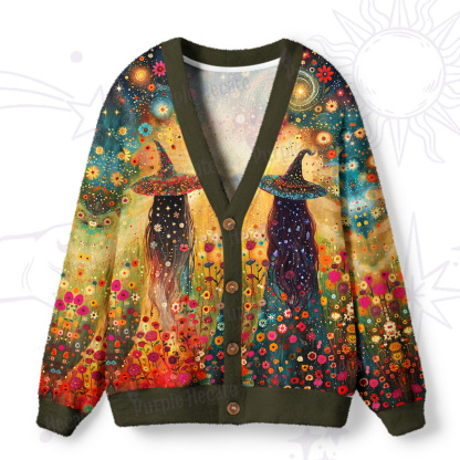 Purplehecate Starlit Flower Field Twin Witches Ugly Cardigan Sweaters